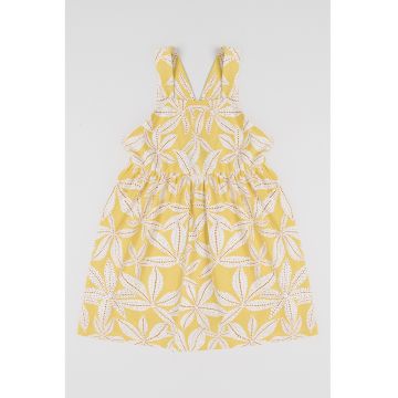 Rochie evazata cu model floral - Alb/Galben
