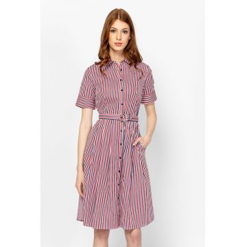 Rochie evazata cu model in dungi Voppy - Rosu stins