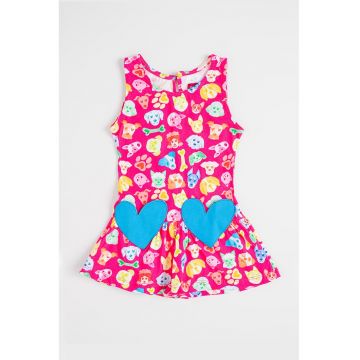 Rochie evazata cu model si aplicatii inima - Multicolor
