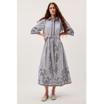 Rochie evazata de bumbac - Alb/Bleumarin