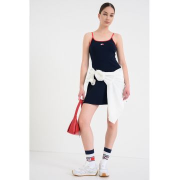 Rochie evazata din amestec de bumbac - Bleumarin stins