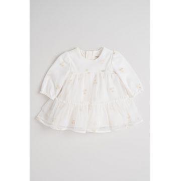 Rochie evazata din amestec de bumbac cu model uni - Alb/Auriu