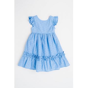 Rochie evazata din bumbac cu aplicatie cu funda pe partea din spate - Albastru pastel