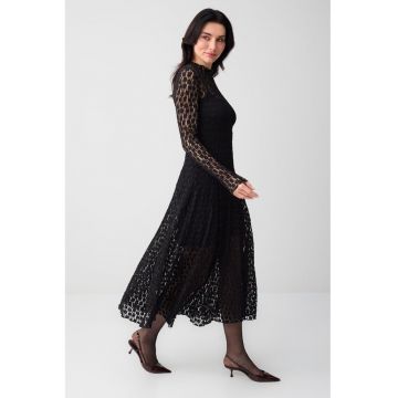 Rochie evazata din dantela - Negru