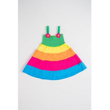 Rochie evazata fara maneci cu aplicatii florale - Multicolor