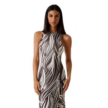 Rochie fara maneci cu model - Alb/Negru
