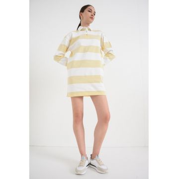 Rochie in dungi cu maneci lungi - Galben/Alb antichizat