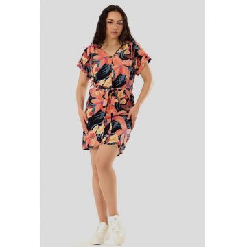 Rochie lejera cu model Palmetta - Portocaliu/Bleumarin