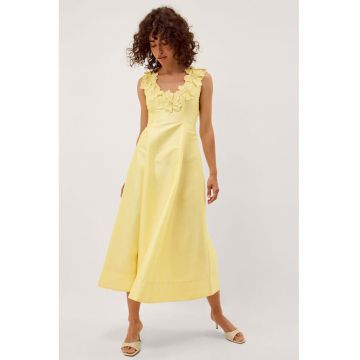 Rochie lunga cu aplicatii florale Phoebe - Galben pai