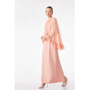 Rochie lunga cu capa vaporoasa - Portocaliu pal