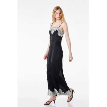 Rochie lunga cu detalii de dantela - Negru/Alb optic