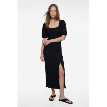 Rochie lunga cu slit - Negru