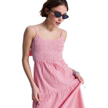 Rochie lunga de bumbac cu dungi - Alb/Roz