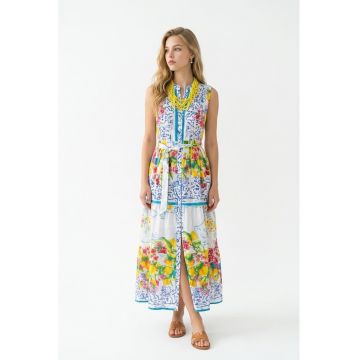 Rochie lunga de vara din bumbac cu imprimeu multicolor Amalfi - Multicolor