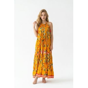 Rochie lunga de vara din bumbac cu imprimeu portocaliu cu portocale Amalfi