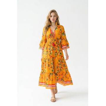 Rochie lunga de vara din bumbac imprimeu Amalfi - Portocaliu