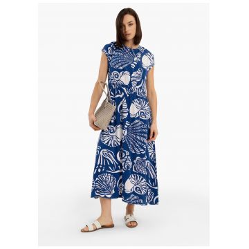 Rochie lunga de vara din viscoza cu model - maneci scurte -  G-Kamelia - albastru - Albastru