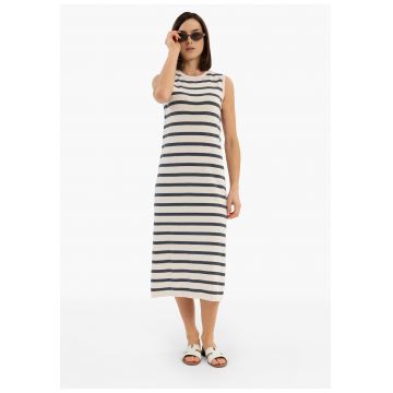 Rochie lunga din bumbac cu dungi - fara maneci -  G-Fiera - Crem / Bej