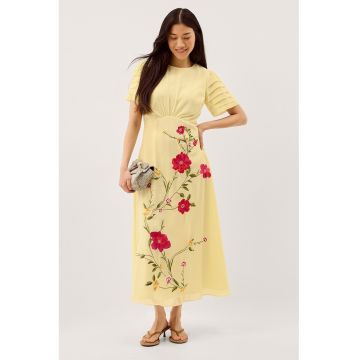 Rochie lunga dreapta - Verde/Roz zmeuriu/Galben pai
