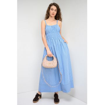 Rochie lunga in dungi - Albastru prafuit/Bleumarin
