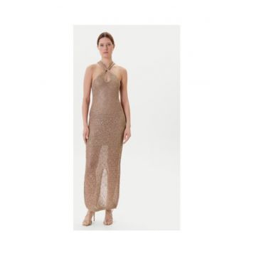Rochie lunga - tricotata - cu detaliu rasucit - Bej
