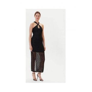 Rochie lunga - tricotata - cu detaliu rasucit - Negru