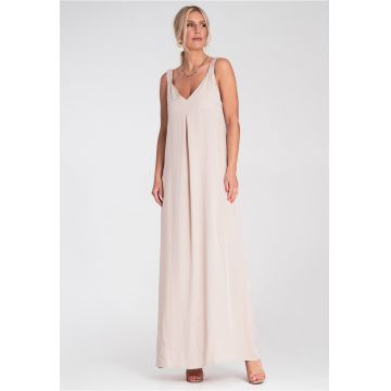 Rochie maxi -  bej - bretele late - decolteu in V -