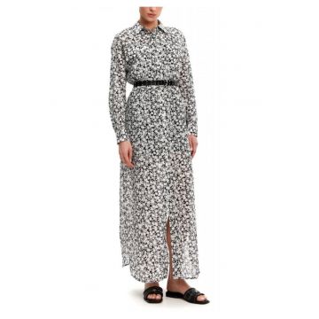 Rochie maxi dama  bumbac - cu curea - alb/negru -