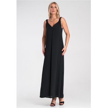 Rochie maxi -  neagra - bretele late - decolteu in V -
