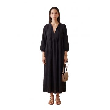 Rochie Maxi  Neagra - Bumbac - Decolteu in V - Croiala Lejera