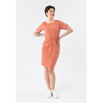 Rochie midi -  bumbac - coral - Coral