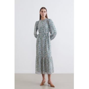 Rochie midi cu imprimeu floral - Alb/Galben/Verde aquamarin