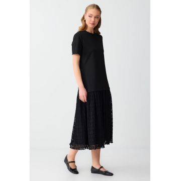 Rochie midi cu insertie din dantela - Negru