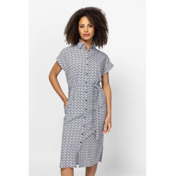 Rochie midi cu nasturi si buzunare Vaelina - Alb murdar/Albastru deschis