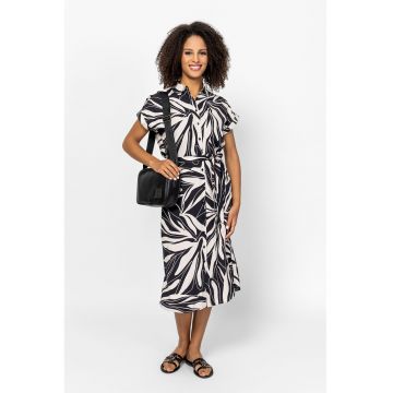 Rochie midi cu nasturi si buzunare Vaelina - Alb/Negru