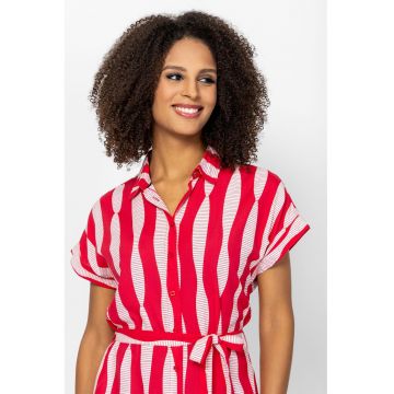 Rochie midi cu nasturi si buzunare Vaelina - Rosu/Alb