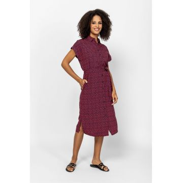 Rochie midi cu nasturi si buzunare Vaelina - Rosu inchis/Bleumarin