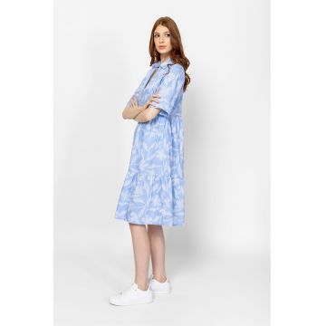Rochie midi din amestec de bumbac cu buzunare laterale Vomara - Alb/Albastru deschis