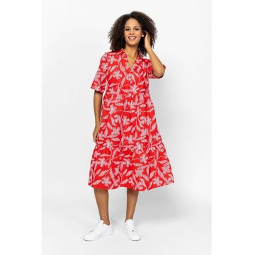 Rochie midi din amestec de bumbac cu buzunare laterale Vomara - Rosu
