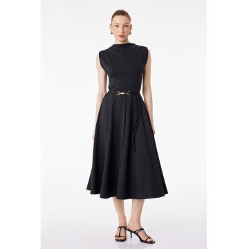 Rochie midi evazata cu curea - Albastru ultramarin