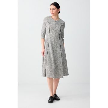Rochie midi evazata cu maneci 3/4 - Gri melange