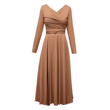 Rochie midi evazata din lyocell Sunday - Negru - Maro camel
