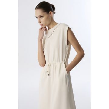 Rochie midi evazata fara maneci cu talie ajustabila - Alb fildes