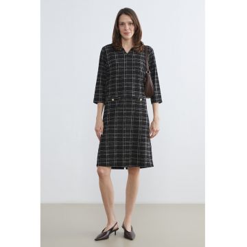 Rochie midi in carouri - Negru/Crem