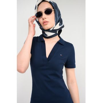 Rochie mini cambrata cu guler polo - Albastru oceanic