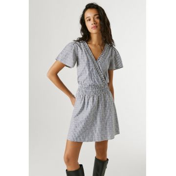 Rochie mini cu decolteu cache-coeur si dungi - Alb/Albastru inchis