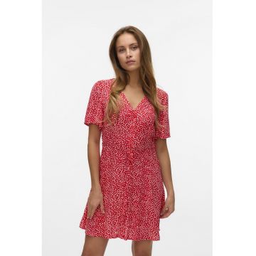 Rochie mini cu decolteu in V - Rosu/Alb