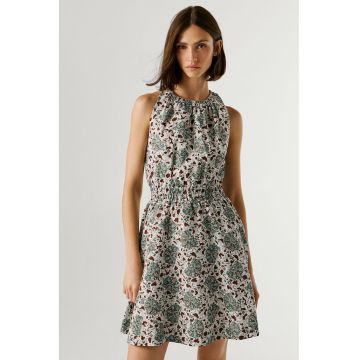 Rochie mini cu model - fara maneci - Verde/Maro cognac
