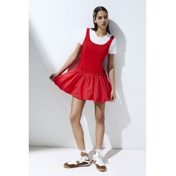 Rochie mini evazata fara maneci - Rosu neon
