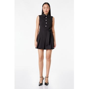 Rochie plisata cu nasturi-bijuterie - Negru
